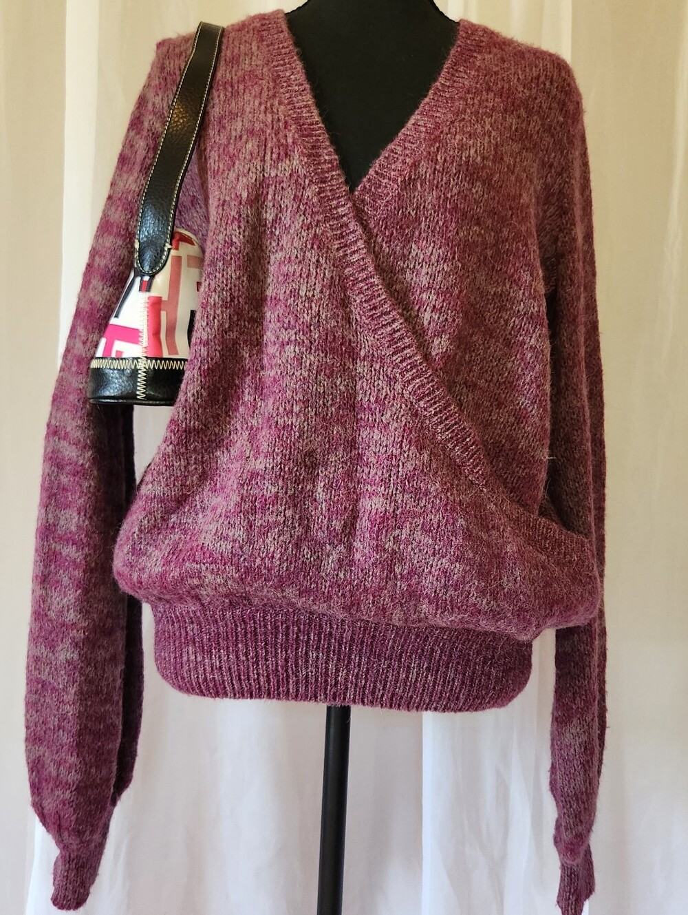 Free People Karina Faux Wrap Knit Sweater Berry Purple XS Wool Mohair Alpaca
